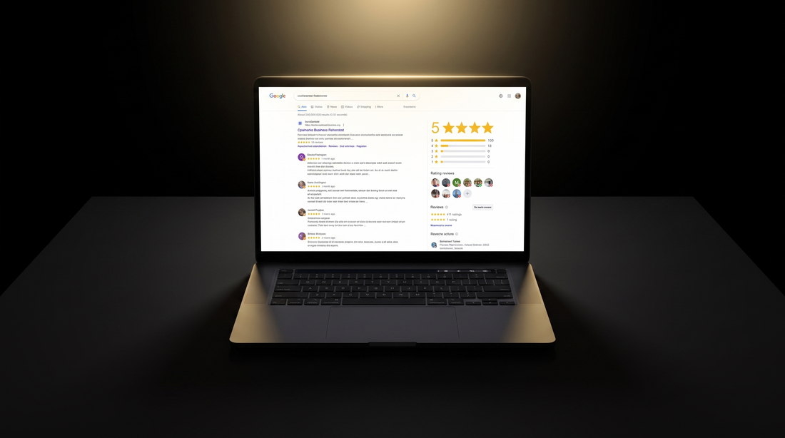 Fake Google Bewertungen erkennen – Laptop mit Google Business Profil