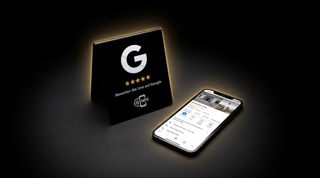 Custom Ratings NFC Aufsteller mit Google 5-Sterne Bewertung