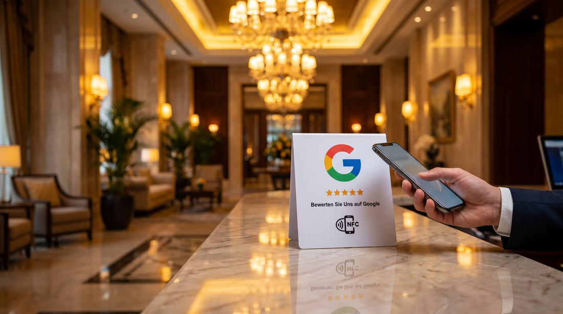 Custom Ratings NFC Aufsteller an der Hotelrezeption