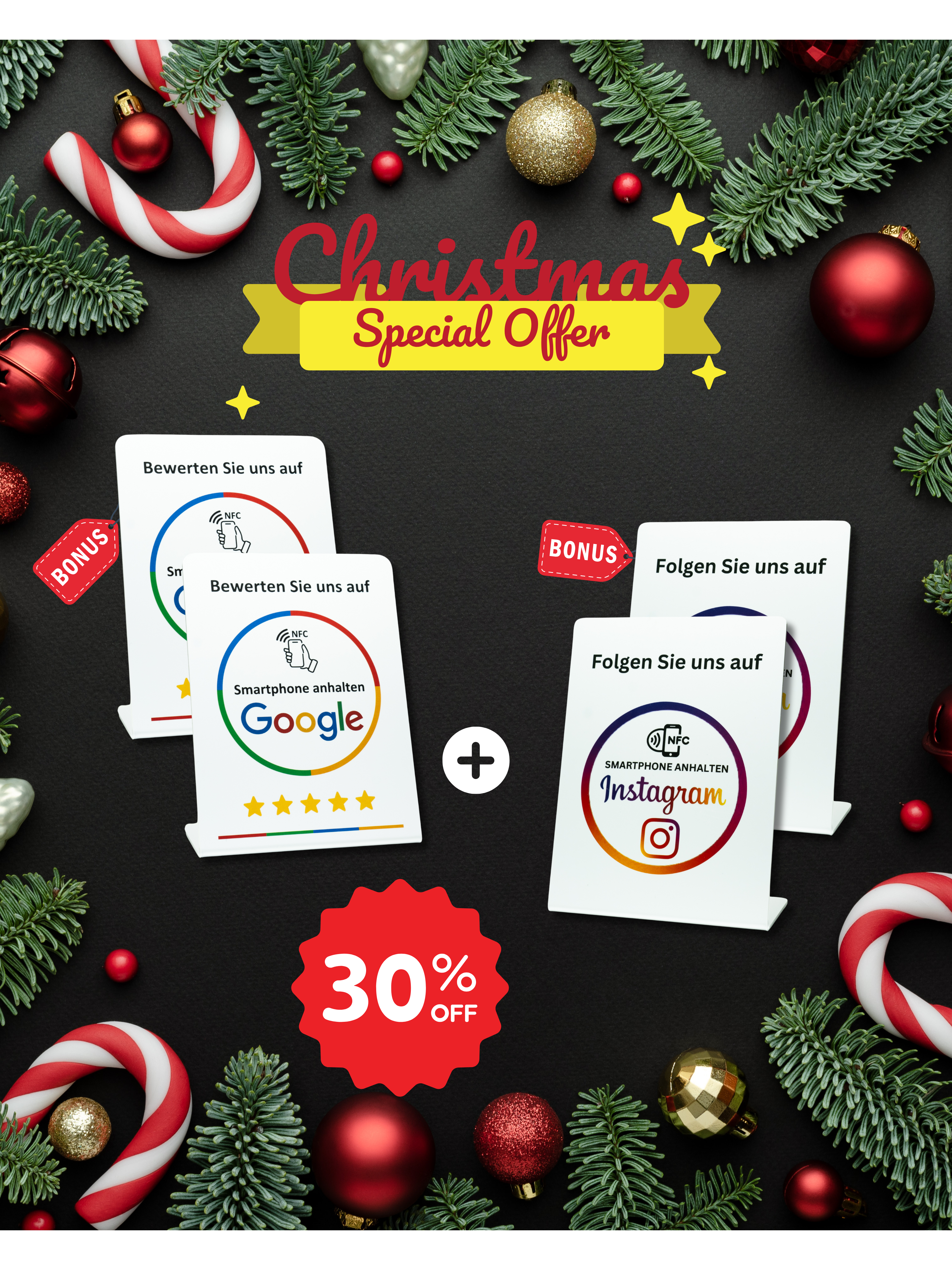 Weihnachtsbundle  | Google NFC-Aufsteller + Instagram NFC-Aufsteller (Bonus: 2x NFC-Aufsteller)